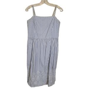 Gap Women's Striped Summer Eyelet Cami Fit and Flare Dress Blue White Med Tall